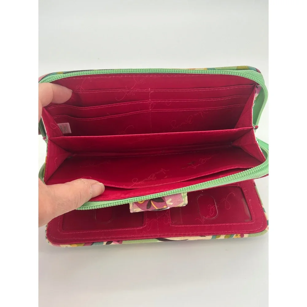 Vera Bradley Turn Lock Zip Around Wallet Pink Green Paisley Floral Y2K